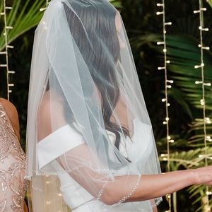 Sheer beaded wedding veil